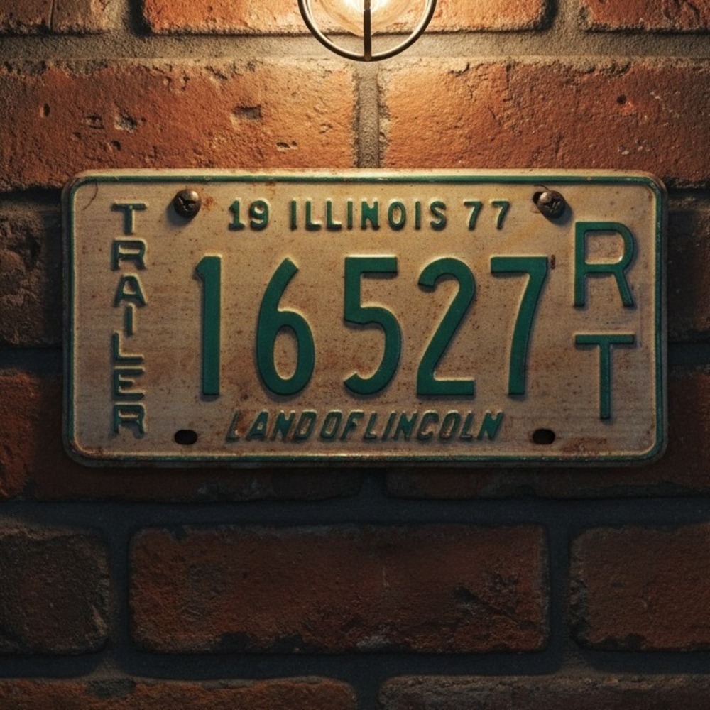 Illinois Vintage 1977 Trailer License Plate 16527 RT Land of Lincoln Green White